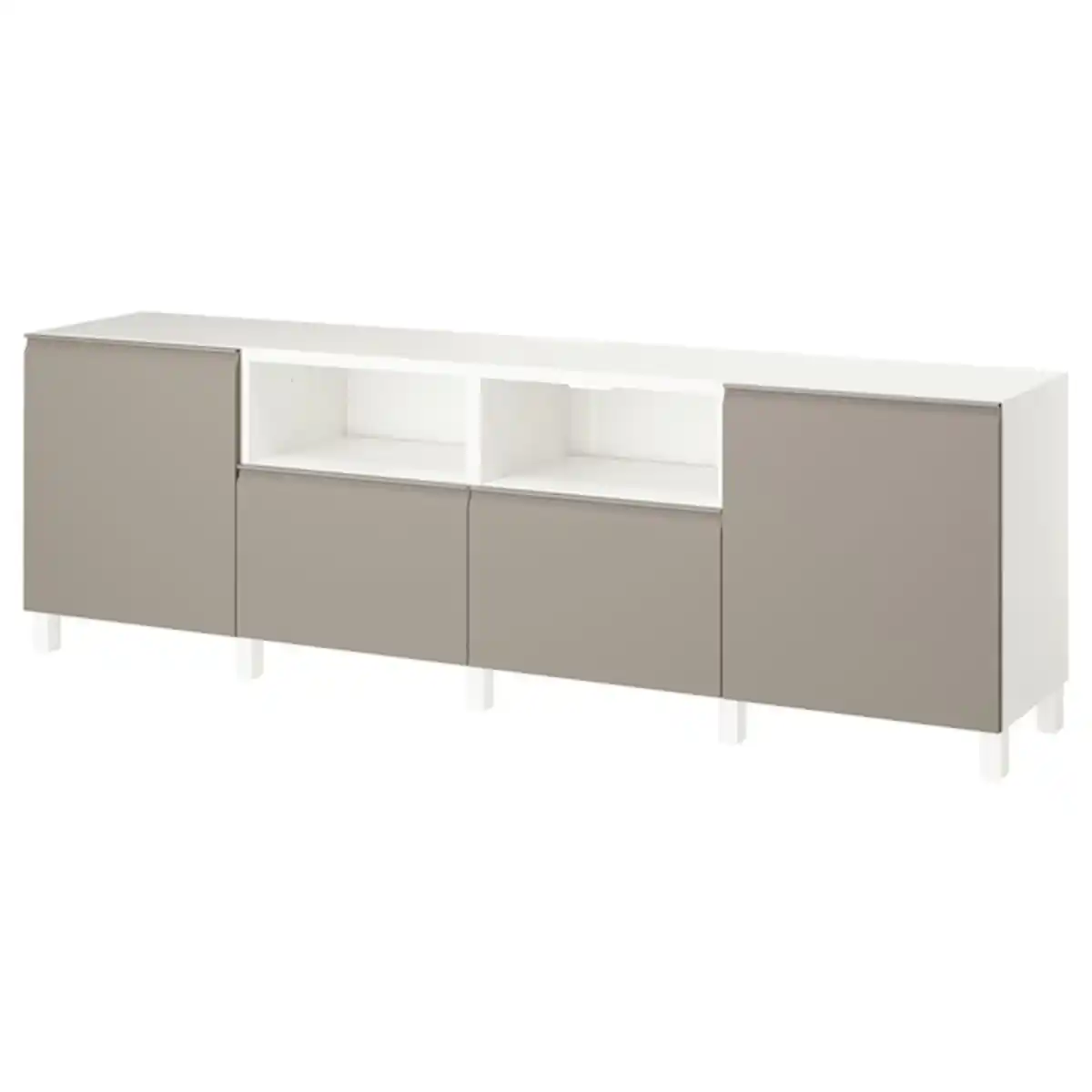 Bild 1 von BESTÅ TV-Bank mit Türen und Schubladen, weiß/Hammarsmed/Stubbarp beige 240x42x74 cm