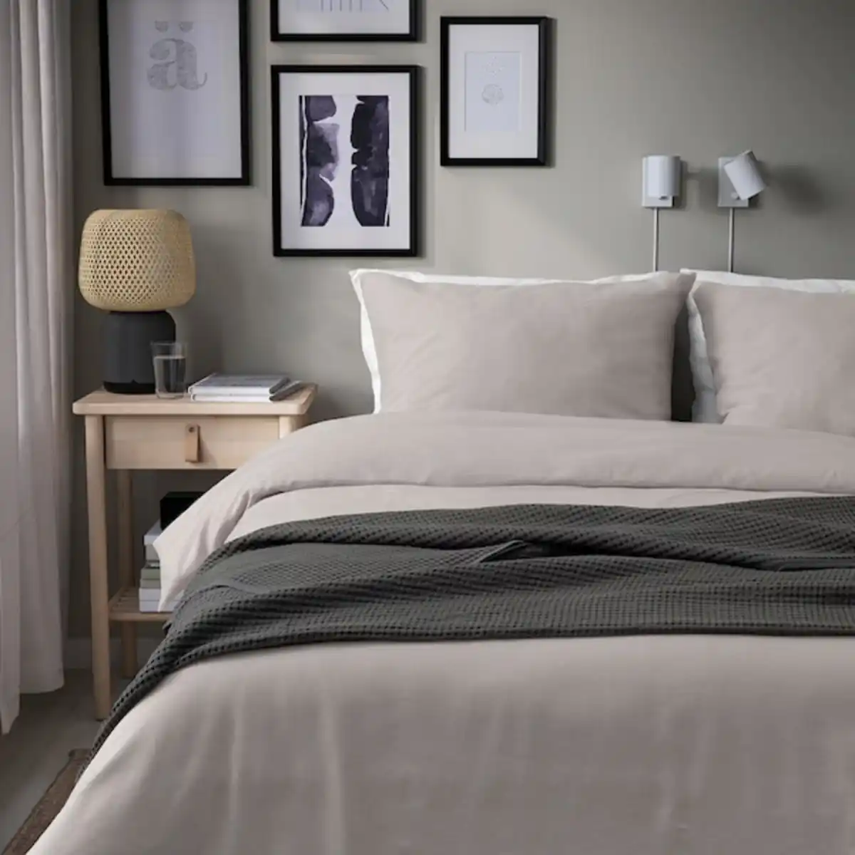 Bild 3 von GROVSNÄRJA Bettwäsche-Set, 3-teilig, Flanell dunkelgrau/grau 240x220/80x80 cm