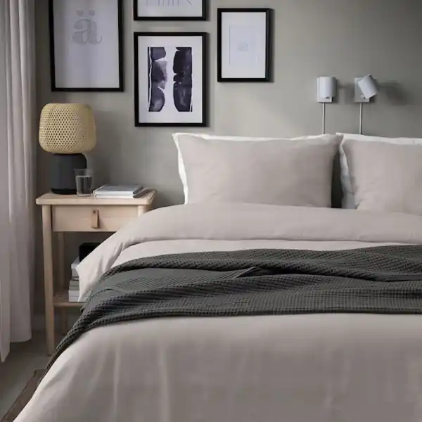 Bild 3 von GROVSNÄRJA Bettwäsche-Set, 3-teilig, Flanell dunkelgrau/grau 240x220/80x80 cm