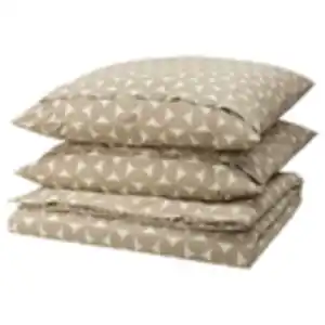 ÄNGSNEJLIKA Bettwäsche-Set, 3-teilig, graubeige/elfenbeinweiß 240x220/80x80 cm
