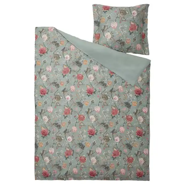 Bild 4 von NÄSSELKLOCKA Bettwäsche-Set, 2-teilig, hell graugrün/bunt 140x200/80x80 cm