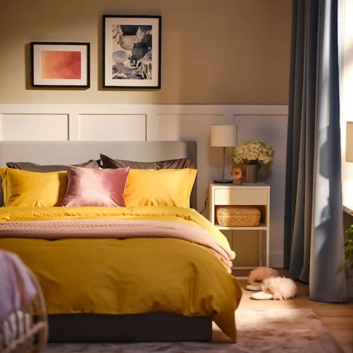 Bild 2 von LUKTJASMIN Bettwäsche-Set, 2-teilig, gelb 155x220/80x80 cm