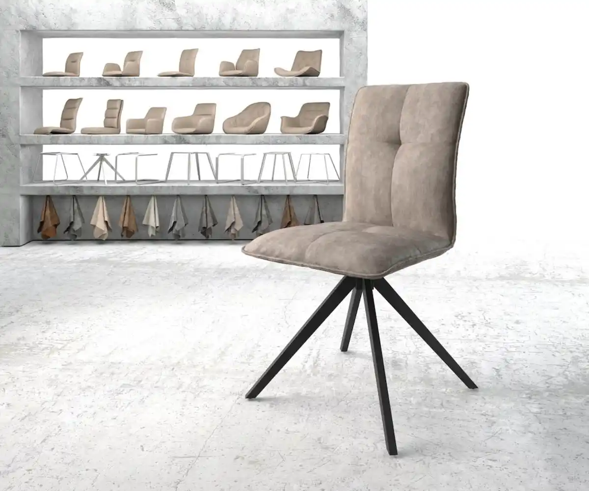 Bild 1 von Drehstuhl Maddy-Flex Taupe Vintage Kreuzgestell kantig Schwarz 180° drehbar Wellenfederung