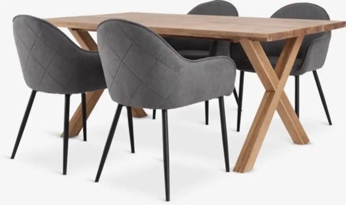 Bild 1 von GRIBSKOV L180 Tisch Eiche + 4 SABRO Stühle grau/schwarz
