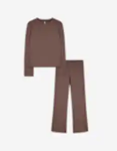 Damen Pyjama Set aus Langarmshirt und Hose  - Waffelstruktur