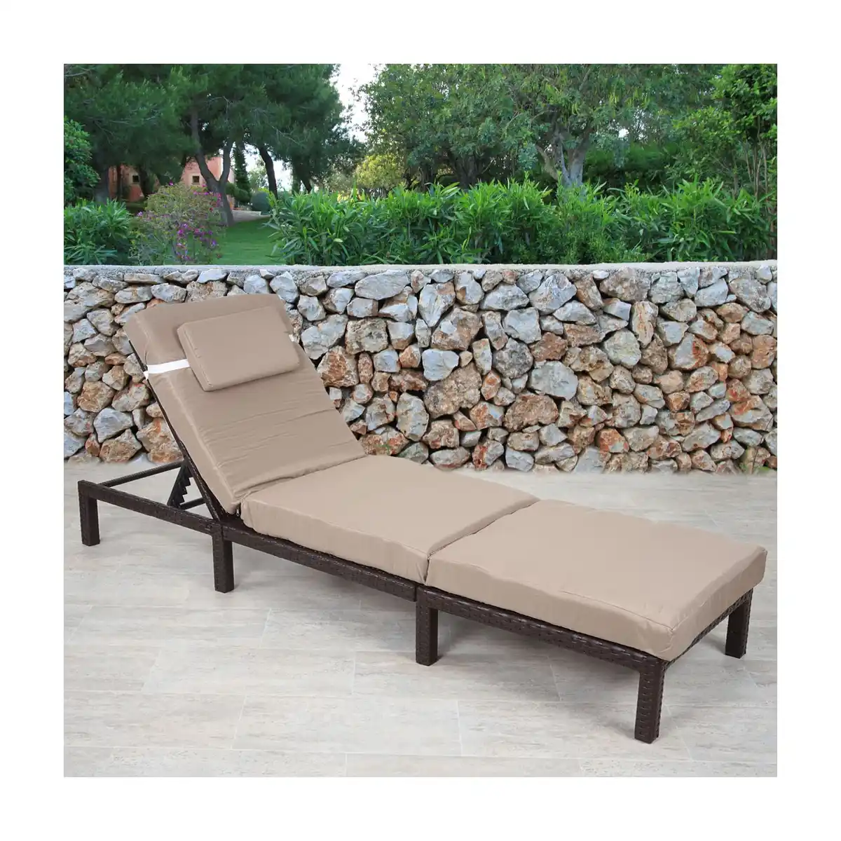 Bild 1 von Poly-Rattan Sonnenliege MCW-A51, Relaxliege Gartenliege Liege ~ Premium braun, Kissen creme