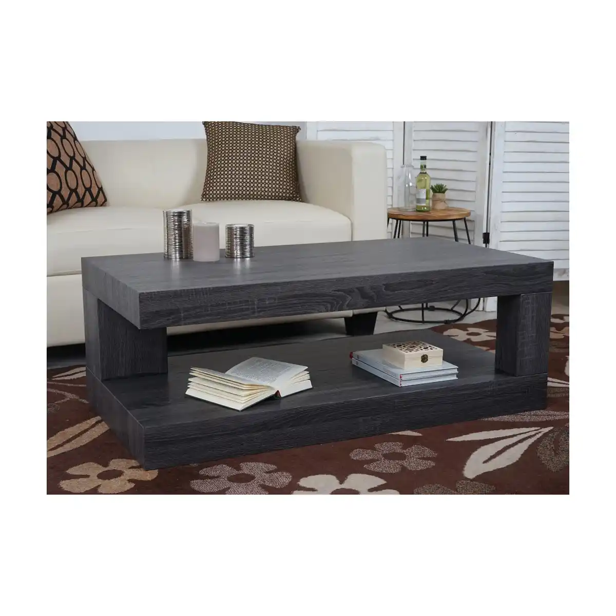 Bild 1 von Couchtisch MCW-A32, Wohnzimmertisch, 3D-Struktur, 40x110x60cm ~ schwarze Eicheoptik