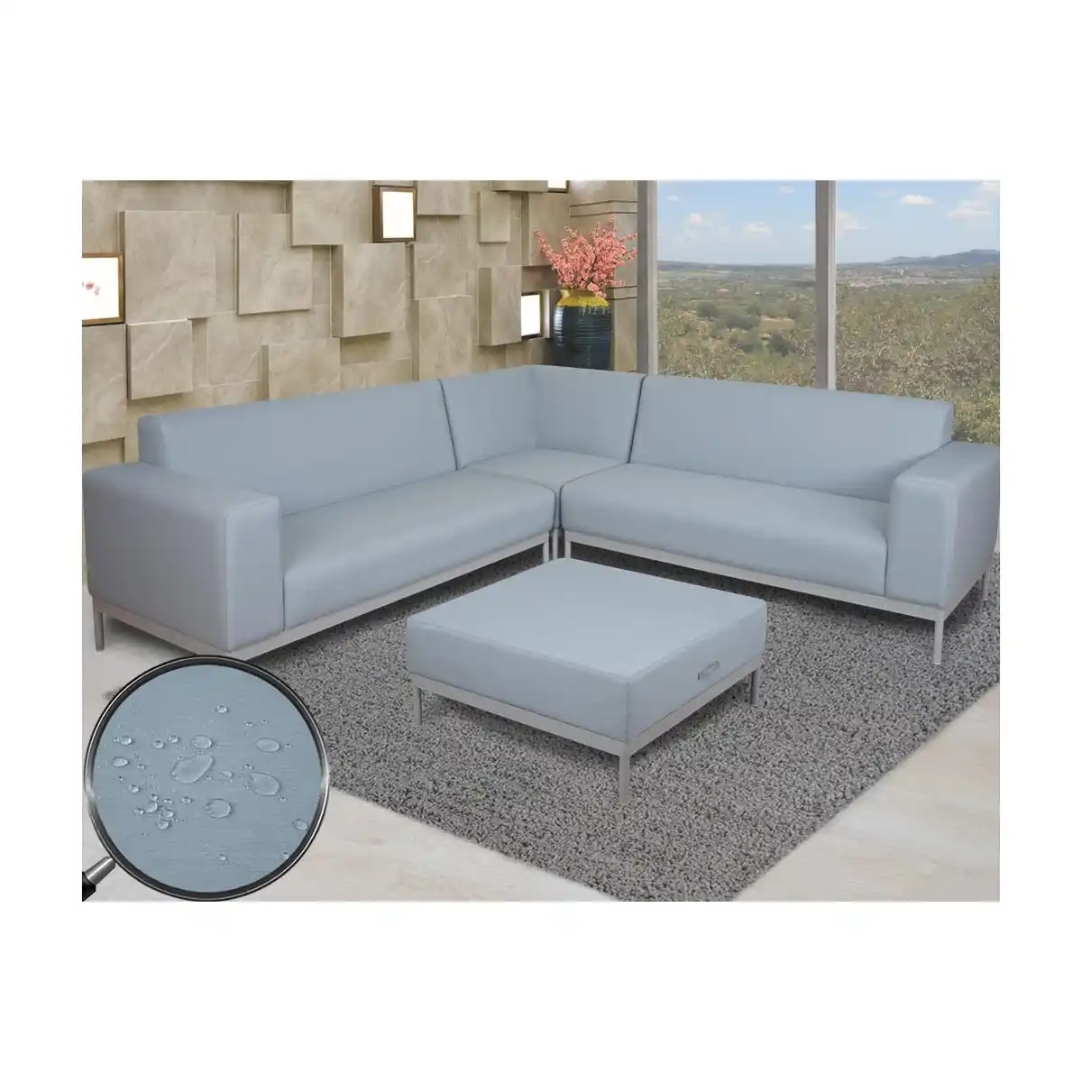 Bild 1 von Ecksofa MCW-C47, Sofa Loungesofa Couch, Stoff/Textil Indoor wasserabweisend 245cm ~ blau ohne Ablage