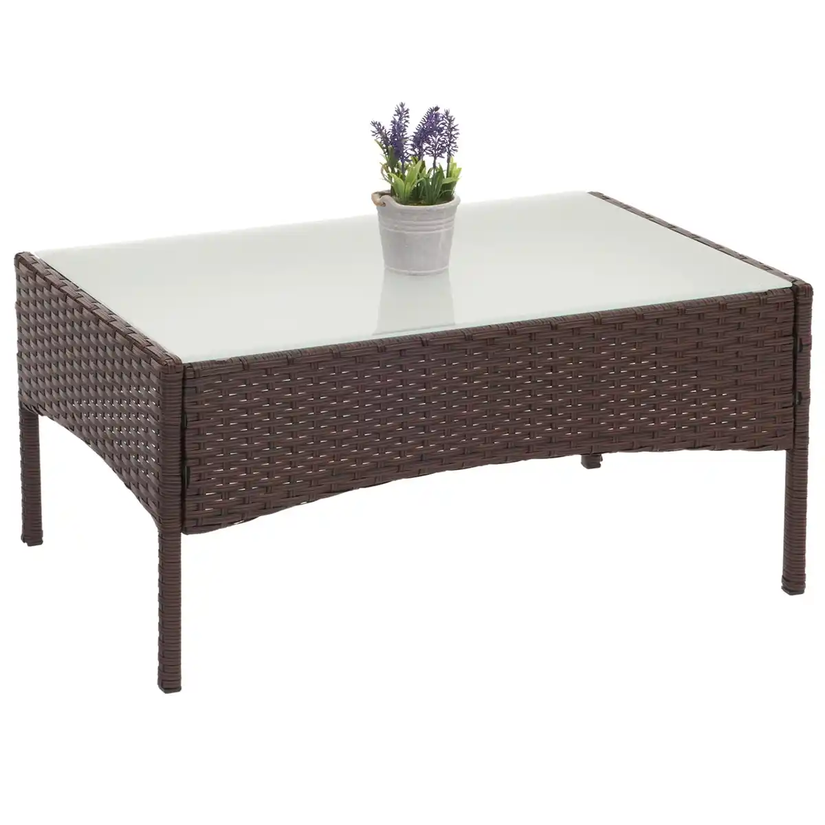 Bild 1 von Poly-Rattan Gartentisch Hamar, Beistelltisch Tisch mit Glasplatte ~ braun-meliert