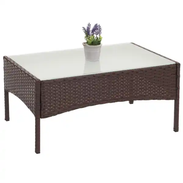 Bild 1 von Poly-Rattan Gartentisch Hamar, Beistelltisch Tisch mit Glasplatte ~ braun-meliert