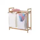 Bild 1 von Wäschesammler MCW-B83, Laundry Wäschesortierer Wäschekorb Wäschebehälter, Bambus 2 Fächer 74x64x33cm 70l ~ weiß