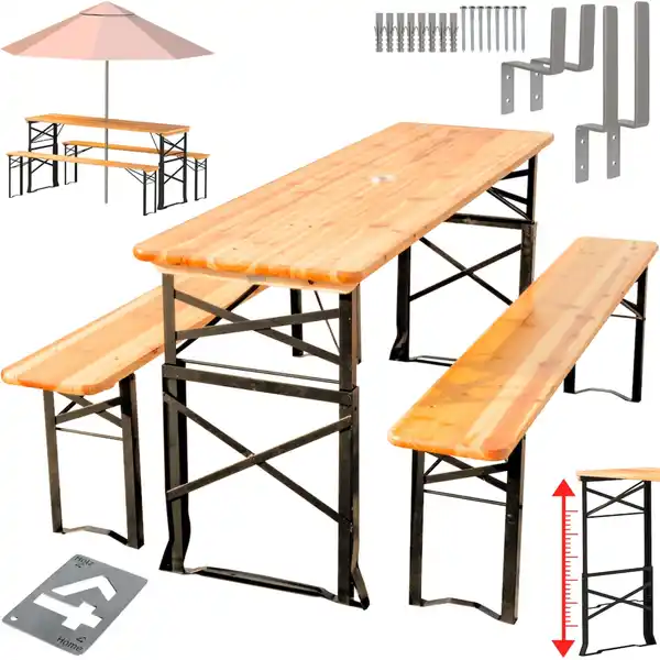 Bild 1 von holz4home Bierzeltgarnitur BIERBANK 3-teilig 167 x 50 cm schwarz /naturfarbig