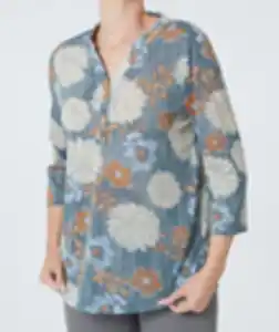 Bluse mit Blumen, Janina, 3/4-Arm, blau bedruckt