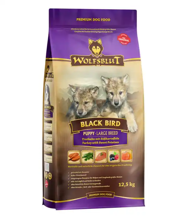 Bild 1 von WOLFSBLUT Trockenfutter für Hunde Black Bird Puppy Large Breed, Truthahn & Süßkartoffel, 12,5 kg