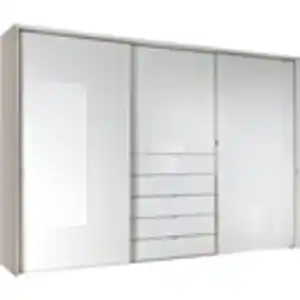 Moderano Schwebetürenschrank, Weiß, Metall, 6 Fächer, 5 Schubladen, 300x240x68 cm, Lga, Goldenes M, BQ - Bündnis für Qualität, Made in Germany, Typenauswahl, Beimöbel erhältlich, umfangreiche