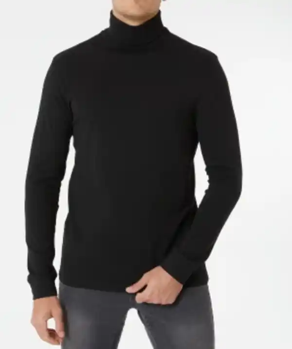 Bild 1 von Legerer Rollkragenpullover, X-Mail, gerader Saum, schwarz