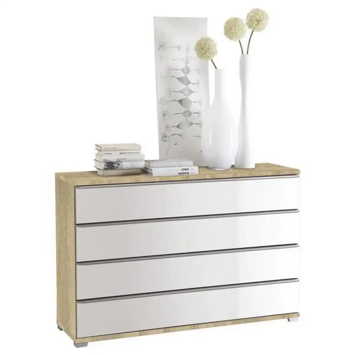 Bild 1 von Moderano Kommode, Weiß, Sonoma Eiche, Kunststoff, 4 Schubladen, 120x80x40 cm, Lga, Goldenes M, BQ - Bündnis für Qualität, Made in Germany, Typenauswahl, in verschiedenen Holzdekoren erhältlich,