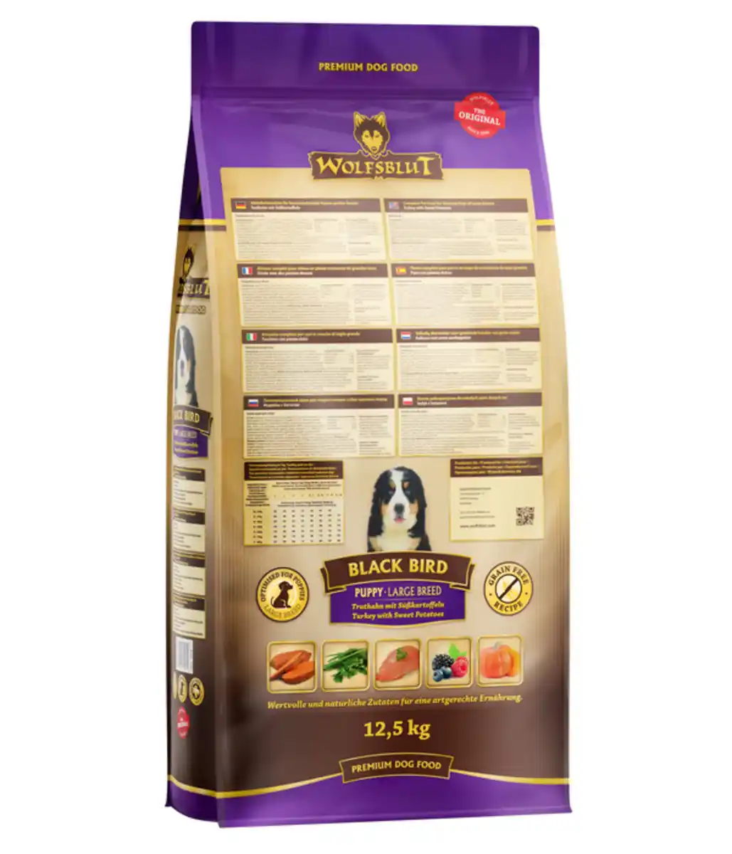 Bild 2 von WOLFSBLUT Trockenfutter für Hunde Black Bird Puppy Large Breed, Truthahn & Süßkartoffel, 12,5 kg