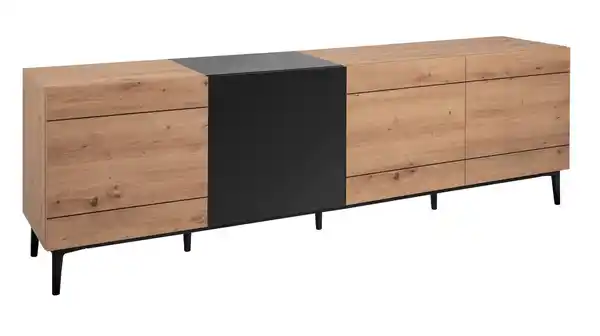 Bild 1 von TV - Lowboard Artisan Eiche - schwarz 200 cm 4-türig - NOLA