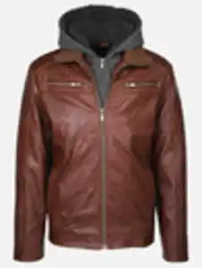 Herren Bikerjacke 2in1 mit Kapuze Braun