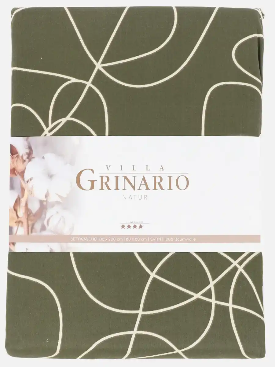 Bild 2 von Satin Bettwäsche, gemustert, 135x200cm Grün