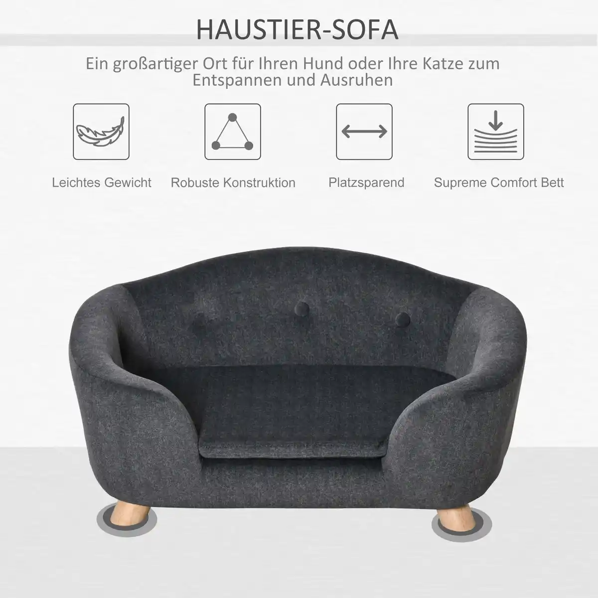 Bild 3 von Haustiersofa Hundematte Katzen Sofa mit Kissen Plüsch Dunkelgrau