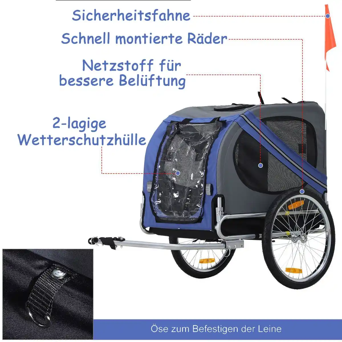 Bild 3 von Fahrradanhänger Haustier Hundeanhänger Regenschutz Oxfordstoff Blau