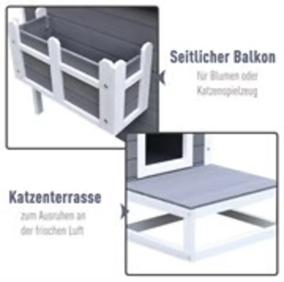 Bild 3 von Katzenhaus Katzenhütte Katzenhöhle Kleintierhaus mit Terrasse und Balkon für Katzen Hunde Tannenholz