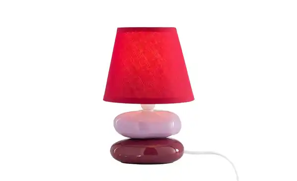 Bild 1 von Tischlampe rot mit Keramikfuß, Stoffschirm