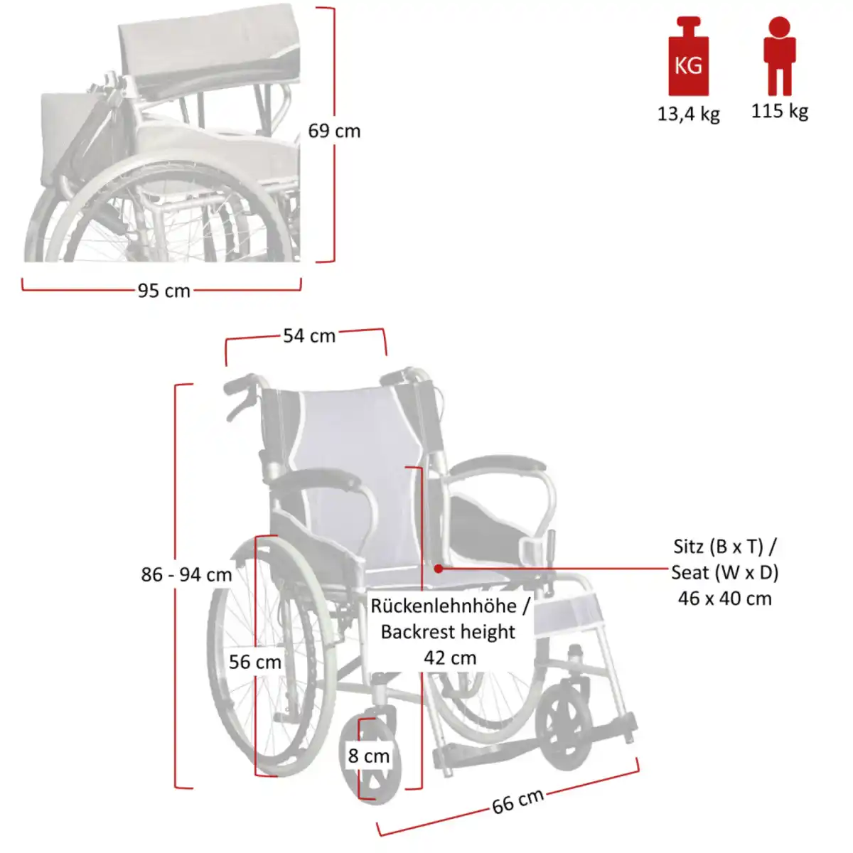 Bild 3 von Rollstuhl AT52301 extraleicht 13,4 kg faltbar