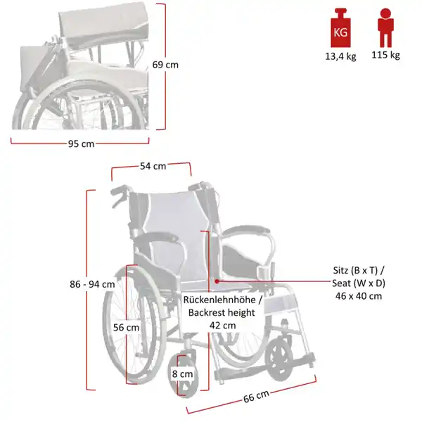 Bild 3 von Rollstuhl AT52301 extraleicht 13,4 kg faltbar