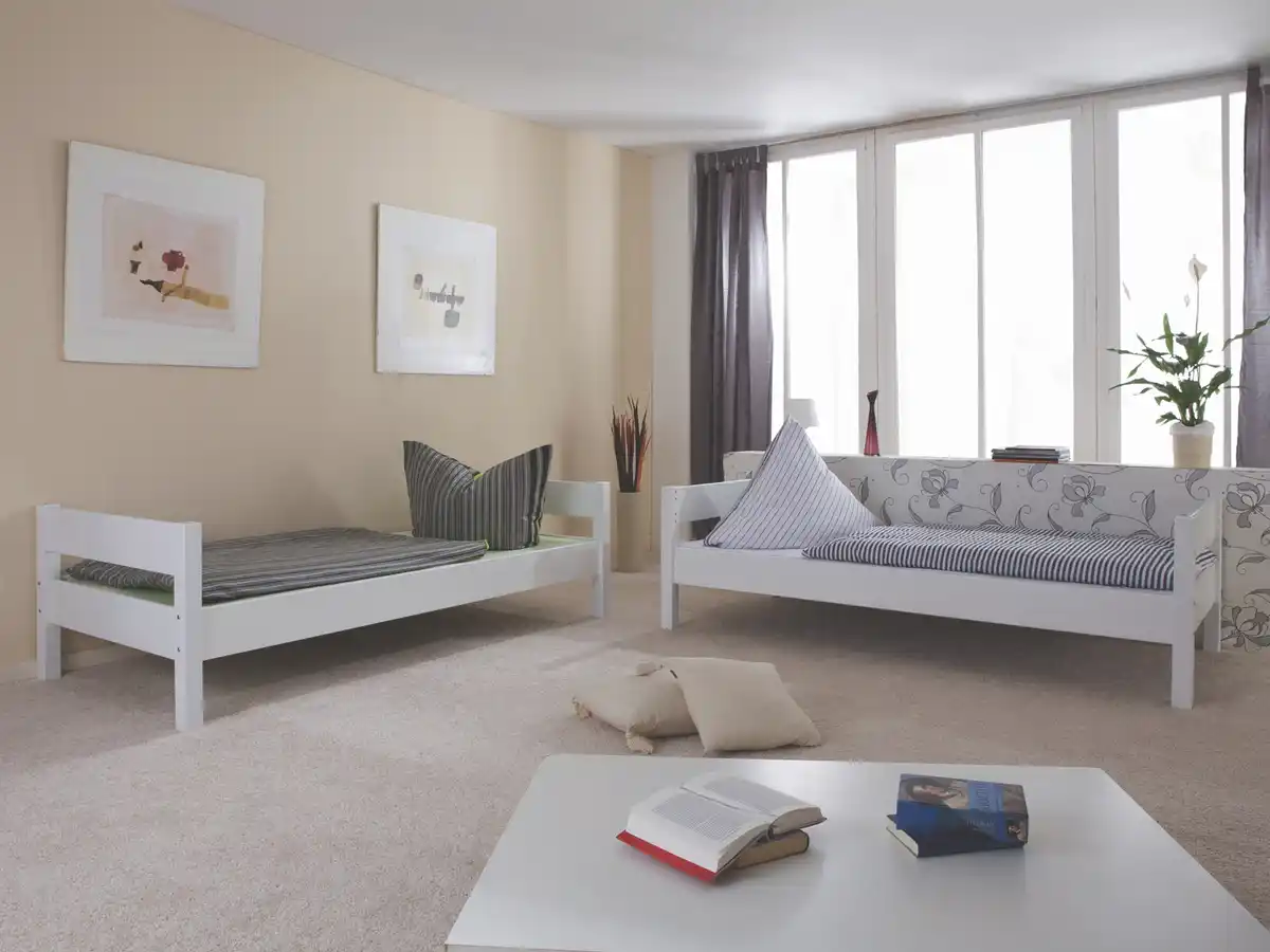 Bild 1 von Relita Etagenbett STEFAN Buche massiv weiß lackiert mit Tunnel grün/orange