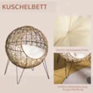 Rattan Katzenkorb Katzenhöhle Katzenhütte Katzenbett mit Kissen erhöhtes Design Haustierbett Braun Ø