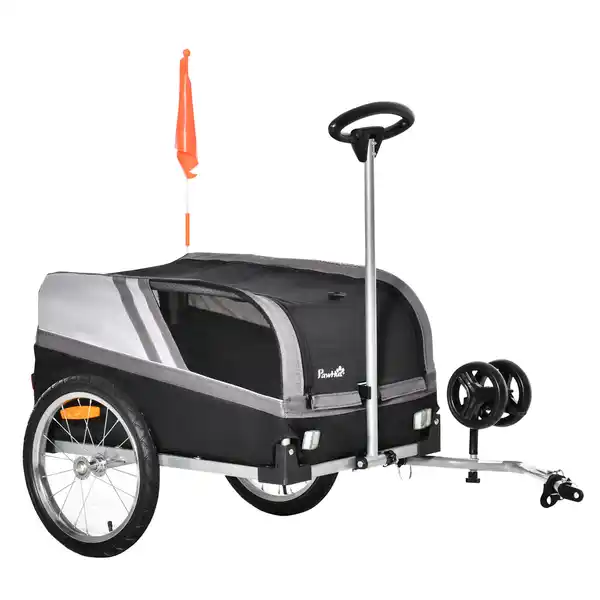 Bild 1 von 2-in-1 Hundeanhänger Trolley für Haustier Lastenanhänger Schwarz+Silber