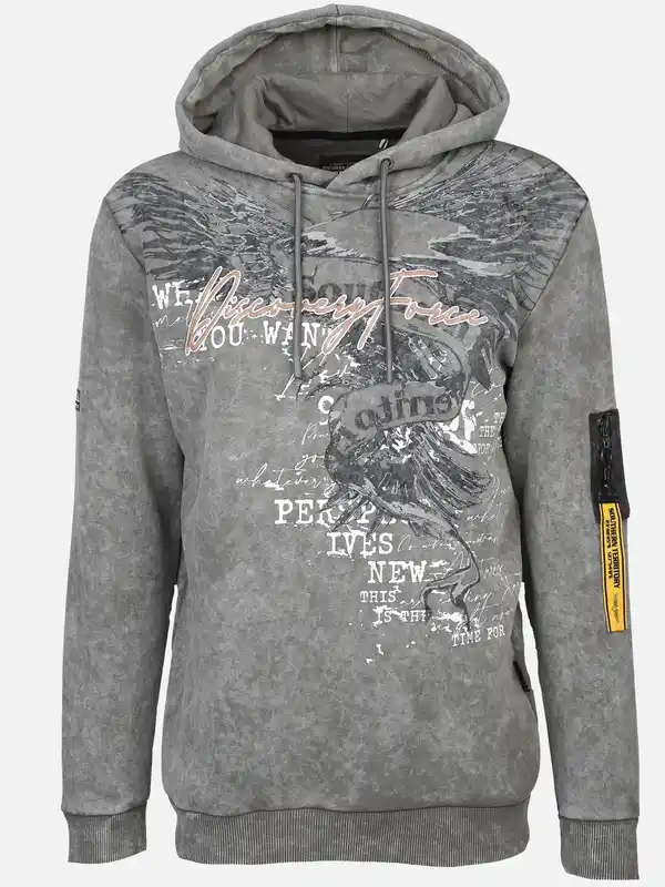 Bild 1 von Herren Kapuzensweatshirt mit Print und Schrift Grau