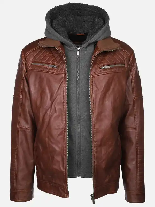 Bild 3 von Herren Bikerjacke 2in1 mit Kapuze Braun