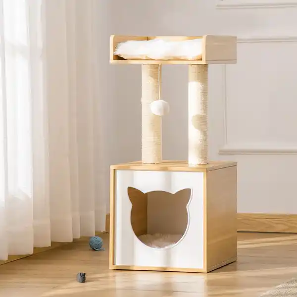 Bild 3 von Kratzbaum mit Katzenhöhle 2 weichen Kissen Katzenbaum Katzenbett Sisal