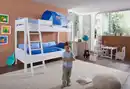 Bild 1 von Relita Etagenbett STEFAN Buche massiv weiß lackiert mit Tunnel blau/delfin