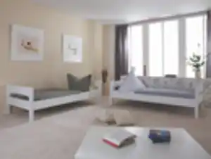 Relita Etagenbett STEFAN Buche massiv weiß lackiert mit Tunnel Beige/Grün