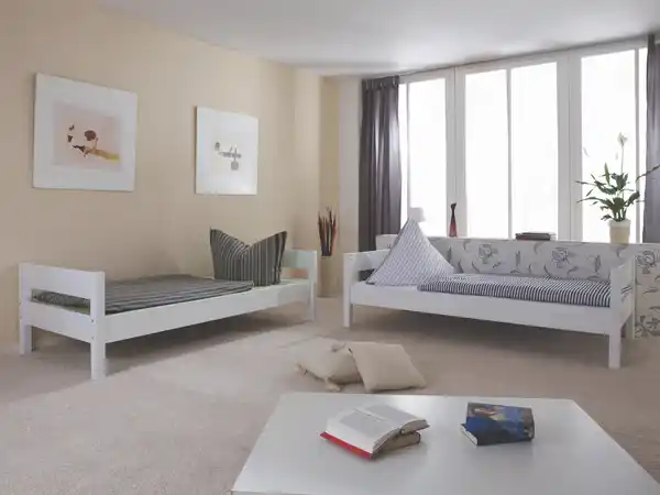 Bild 1 von Relita Etagenbett STEFAN Buche massiv weiß lackiert mit Tunnel Beige/Grün