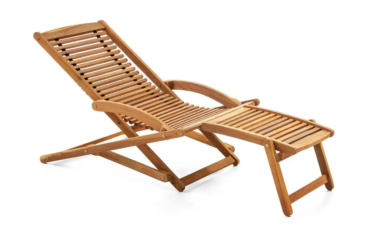 Bild 2 von Holzliege mit Fußablage aus Akazienholz Sonnenliege Schwungliege