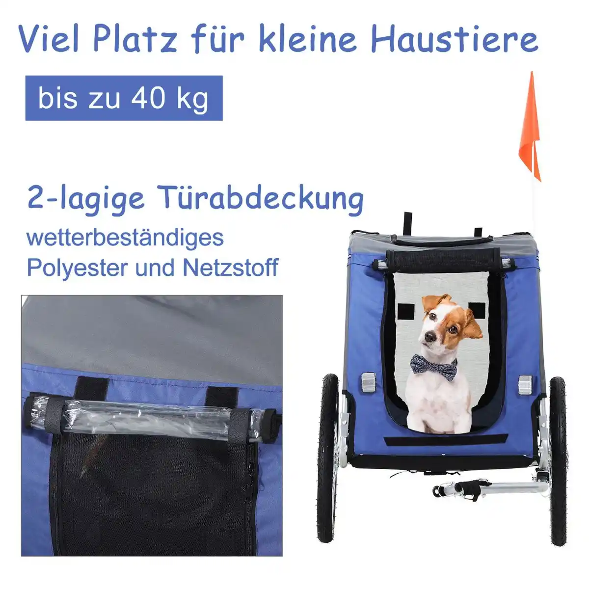 Bild 4 von Fahrradanhänger Haustier Hundeanhänger Regenschutz Oxfordstoff Blau