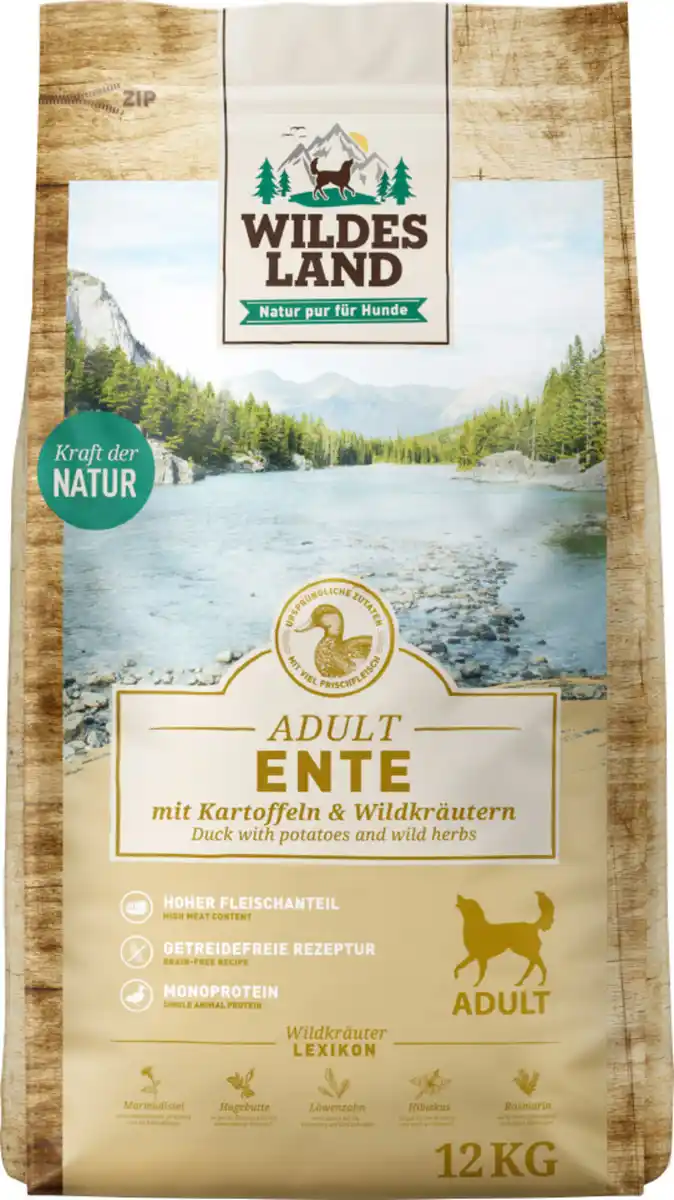 Bild 1 von Wildes Land Hundefutter Ente mit Kartoffeln und Wildkräutern, 12 kg