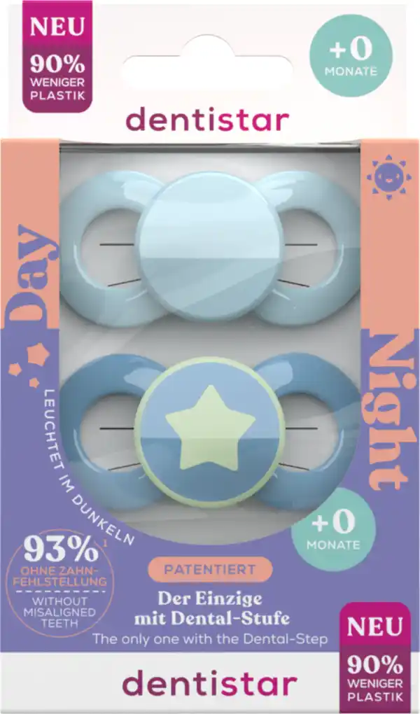 Bild 1 von Dentistar Day & Night Beruhigungssauger 0-6 Monate Babyblau/Blauer Stern