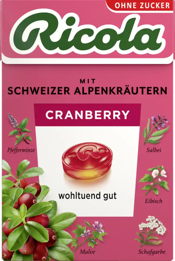 Bild 1 von Ricola Cranberry Bonbons zuckerfrei 50g, 50 g