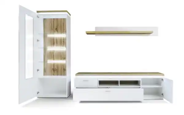 Bild 2 von MCA furniture - Wohnwand Cali, weiß, Wotan Eiche Nachbildung, inklusive Deckblattbeleuchtung