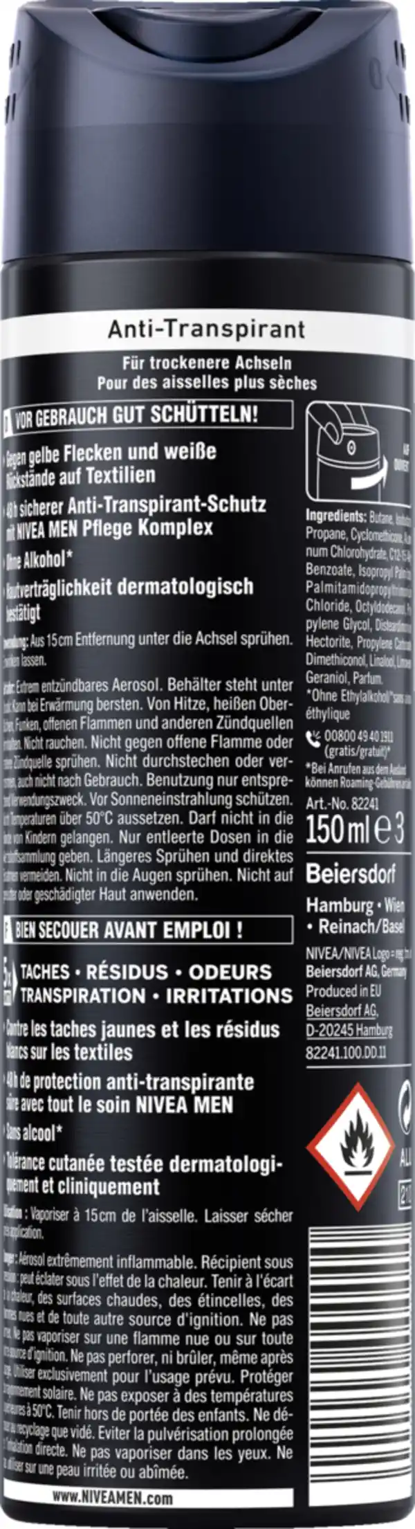 Bild 2 von NIVEA MEN Anti-Transpirant Spray Black & White Invisible Original, 150 ml