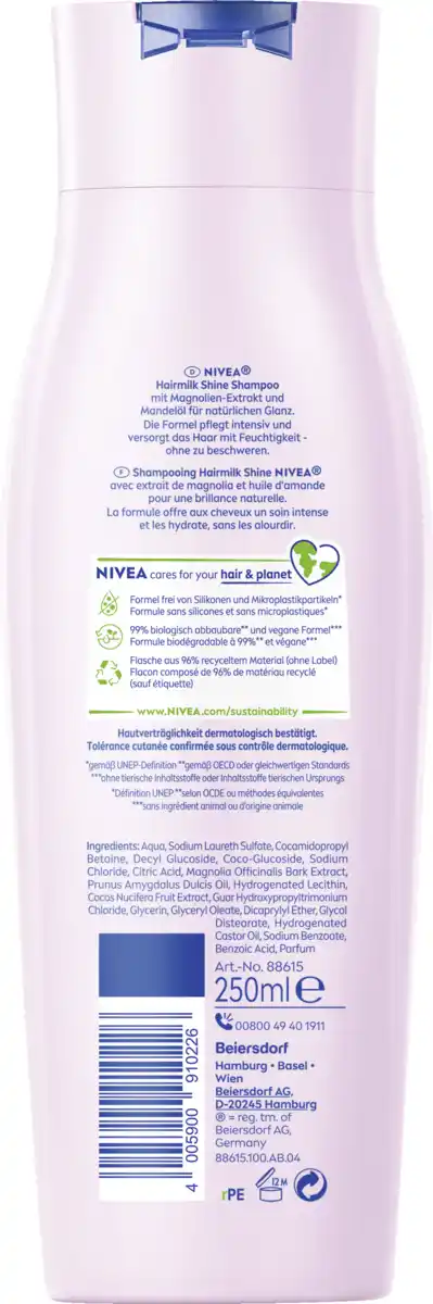 Bild 2 von NIVEA Hairmilk Shine Glanz Shampoo, 250 ml