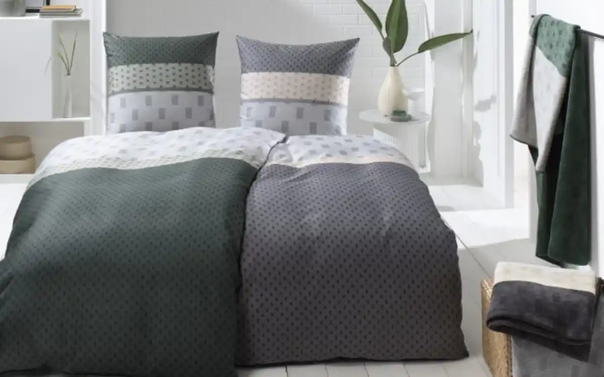 Bild 2 von Satin Bettwäsche, grün/grau, 135 x 200 cm