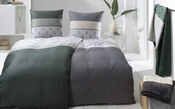 Bild 2 von Satin Bettwäsche, grün/grau, 135 x 200 cm